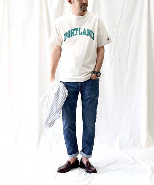 Champion（チャンピオン）の「【Champion】カレッジロゴＴシャツ（Tシャツ/カットソー・メンズ・オフホワイト/オレンジ/グレー/ダークグリーン/ホワイト/ライム・M/L/XL）」の7枚目の写真