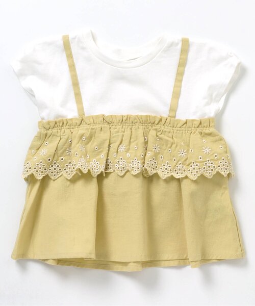 apres les cours（アプレレクール）の「レースドッキングTシャツ（Tシャツ/カットソー・キッズ・イエロー/エメラルド/ローズ・80/110/120/130/100/90/140）」の3枚目の写真