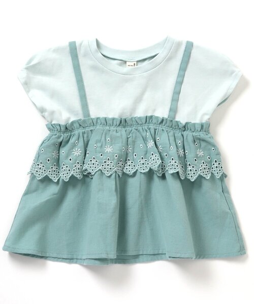 apres les cours（アプレレクール）の「レースドッキングTシャツ（Tシャツ/カットソー・キッズ・イエロー/エメラルド/ローズ・80/110/120/130/100/90/140）」の2枚目の写真