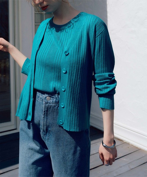 titivate（ティティベイト）の「ﾗﾝﾀﾞﾑﾘﾌﾞﾉｰｽﾘｰﾌﾞﾆｯﾄﾄｯﾌﾟｽ（Tシャツ/カットソー・レディース・アイボリー/ライトブルー/ブラウン/ブラック・S/M/L）」の15枚目の写真