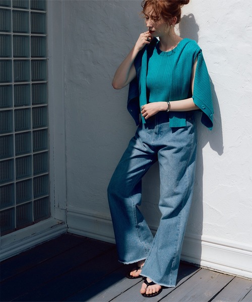 titivate（ティティベイト）の「ﾗﾝﾀﾞﾑﾘﾌﾞﾉｰｽﾘｰﾌﾞﾆｯﾄﾄｯﾌﾟｽ（Tシャツ/カットソー・レディース・アイボリー/ライトブルー/ブラウン/ブラック・S/M/L）」の16枚目の写真