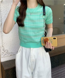 urge：（アージコロン ）の「【URGE SELECT】 ボーダー　クルーネック　ニットソー（Tシャツ/カットソー）」