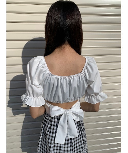 WC（ダブル シー）の「バックリボンショートブラウス（シャツ/ブラウス・レディース・ホワイト/ブラック/サックスブルー・FREE）」の5枚目の写真