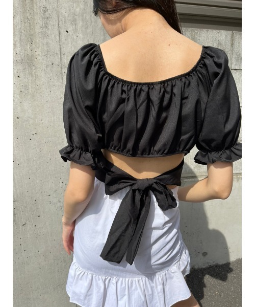 WC（ダブル シー）の「バックリボンショートブラウス（シャツ/ブラウス・レディース・ホワイト/ブラック/サックスブルー・FREE）」の13枚目の写真