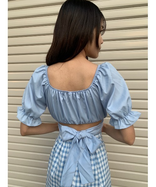 WC（ダブル シー）の「バックリボンショートブラウス（シャツ/ブラウス・レディース・ホワイト/ブラック/サックスブルー・FREE）」の8枚目の写真