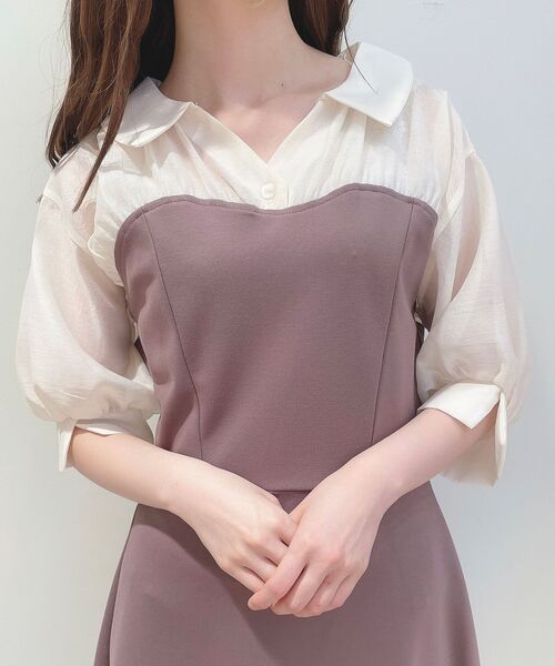 MAJESTIC LEGON（マジェスティックレゴン）の「シャツドッキングカットワンピ（ワンピース・レディース・グレー/モカ/ベージュ・MEDIUM）」の4枚目の写真