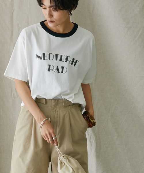 AMERICAN HOLIC(アメリカンホリック)の「リンガーロゴ半袖カットプルオーバー(Tシャツ/カットソー・レディース・オフホワイト/アイボリー・M/L)」の2枚目の写真