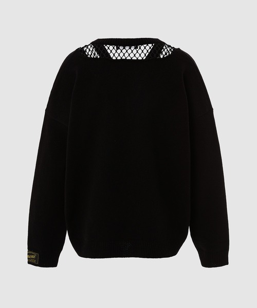 RAF SIMONS（ラフシモンズ）の「Loose fit sweater with net V-neck insert（ニット/セーター・メンズ・ブラック/グレー・1/2）」の3枚目の写真