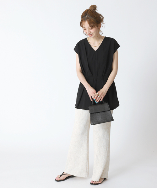 B.C STOCK（ベーセーストック）の「ウエストタック カシュ風ブラウス（シャツ/ブラウス・レディース・ブラック/アイボリー・FREE）」の3枚目の写真
