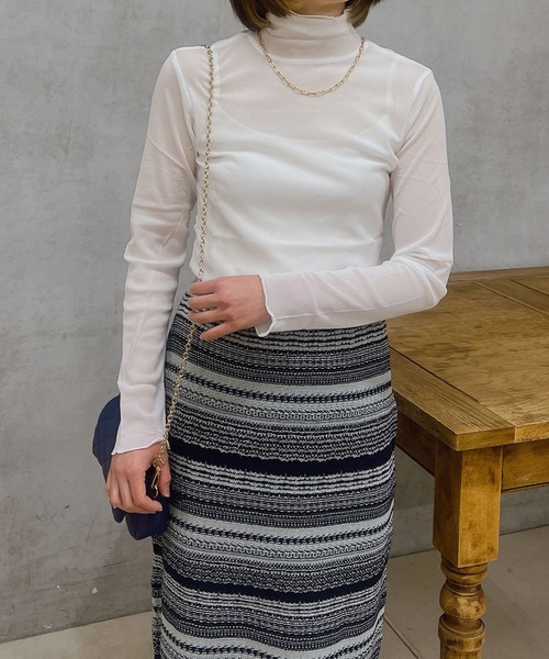 un dix cors（アンディコール）の「シアーハイネックカットソー（Tシャツ/カットソー・レディース・ブラック/オフホワイト/グリーン・FREE）」の2枚目の写真