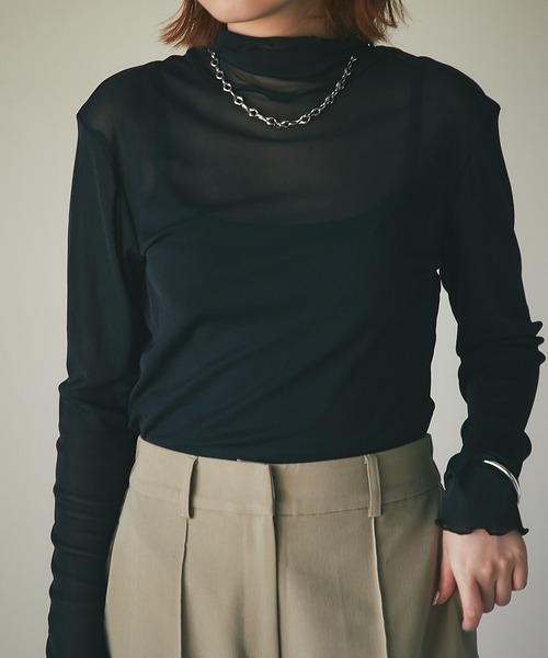 un dix cors（アンディコール）の「シアーハイネックカットソー（Tシャツ/カットソー・レディース・ブラック/オフホワイト/グリーン・FREE）」の8枚目の写真