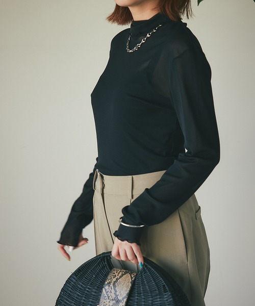 un dix cors（アンディコール）の「シアーハイネックカットソー（Tシャツ/カットソー・レディース・ブラック/オフホワイト/グリーン・FREE）」の5枚目の写真