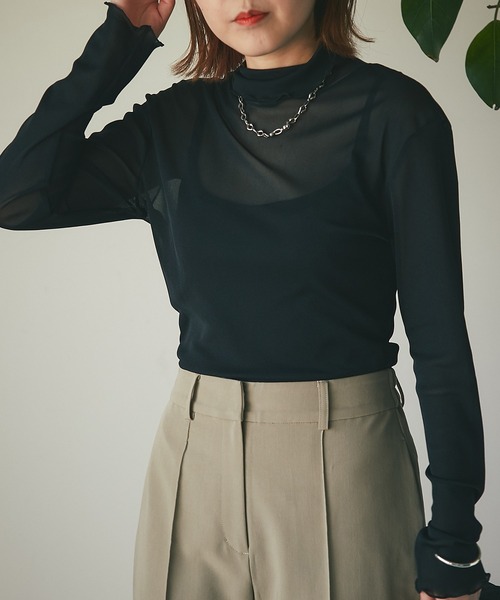 un dix cors（アンディコール）の「シアーハイネックカットソー（Tシャツ/カットソー・レディース・ブラック/オフホワイト/グリーン・FREE）」の7枚目の写真