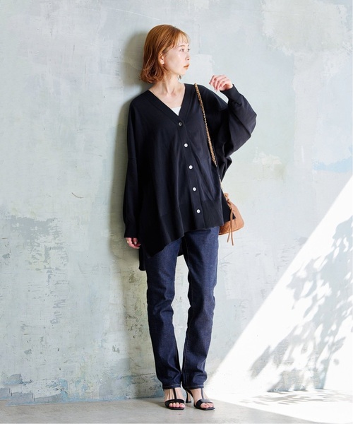 JOURNAL STANDARD（ジャーナルスタンダード）の「■■《追加4》ハイツイストコットンポンチョカーディガン（カーディガン/ボレロ・レディース・ライトグレー/ブラック・FREE）」の3枚目の写真