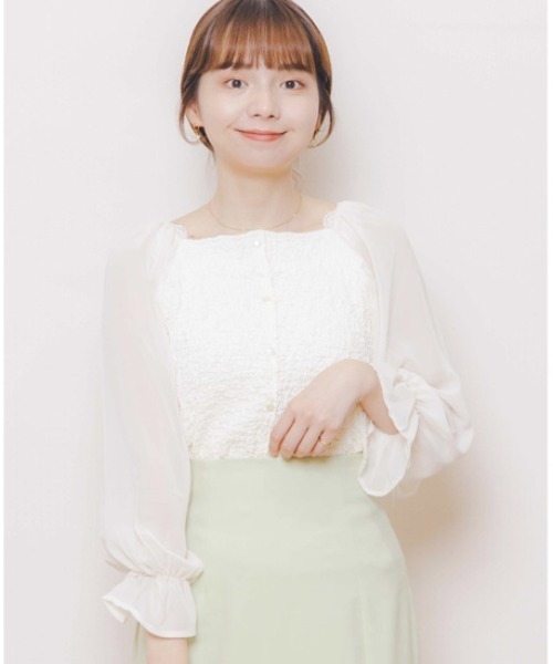 flower（フラワー）の「クリアスリーブトップ2（シャツ/ブラウス・レディース・ブラウン/アイボリー・FREE）」の2枚目の写真