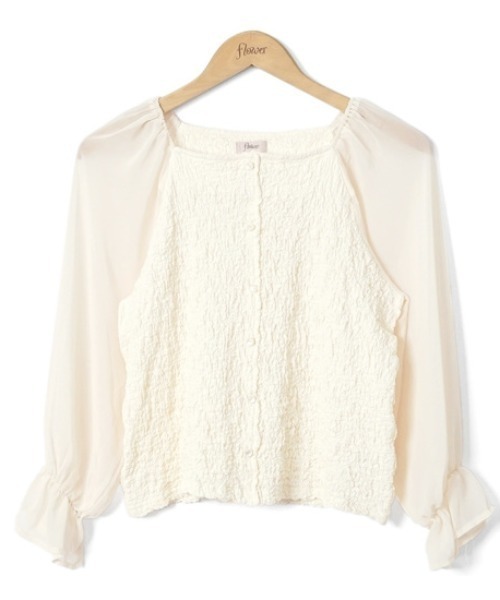 flower（フラワー）の「クリアスリーブトップ2（シャツ/ブラウス・レディース・ブラウン/アイボリー・FREE）」の4枚目の写真