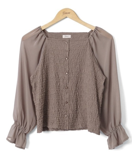 flower（フラワー）の「クリアスリーブトップ2（シャツ/ブラウス・レディース・ブラウン/アイボリー・FREE）」の5枚目の写真