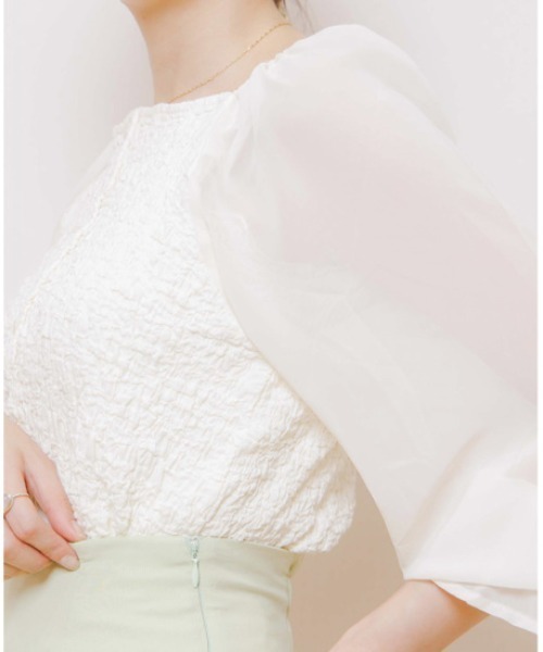 flower（フラワー）の「クリアスリーブトップ2（シャツ/ブラウス・レディース・ブラウン/アイボリー・FREE）」の8枚目の写真