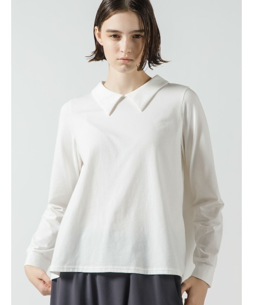 mizuiroind（ミズイロインド）の「シャツカラーロングスリーブプルオーバー（Tシャツ/カットソー・レディース・ライトグレー/ブラック/グレー/オフホワイト/ブルー・FREE）」の2枚目の写真