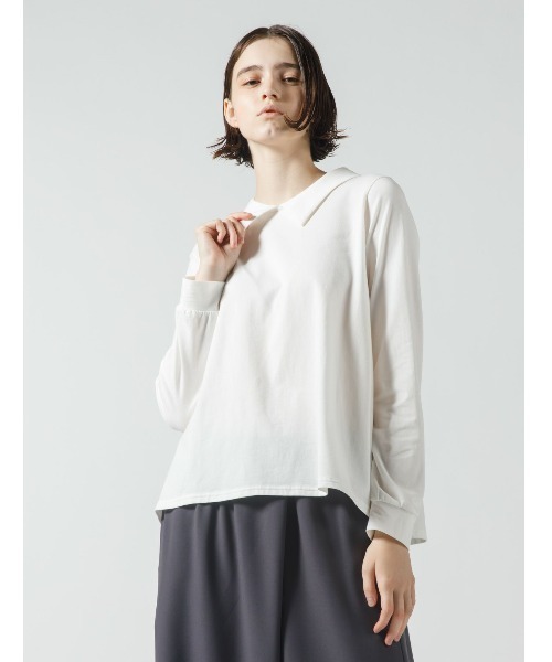 mizuiroind（ミズイロインド）の「シャツカラーロングスリーブプルオーバー（Tシャツ/カットソー・レディース・ライトグレー/ブラック/グレー/オフホワイト/ブルー・FREE）」の7枚目の写真