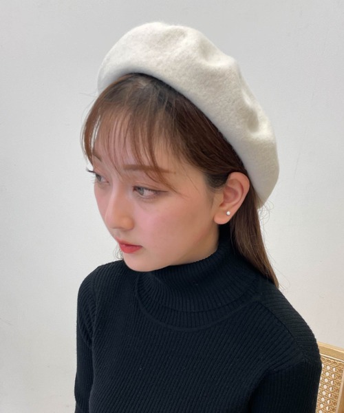 WEGO（ウィゴー）の「WEGO/フェルトベレー（ハンチング/ベレー帽・レディース・ブラック/オフホワイト/ライトピンク・FREE）」の7枚目の写真