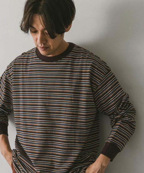 URBAN RESEARCH DOORS（アーバンリサーチドアーズ）の「マルチボーダーロングスリーブTシャツ（Tシャツ/カットソー・メンズ・グリーン/ブラウン系その他/ブルー系その他・MEDIUM/LARGE）」の2枚目の写真