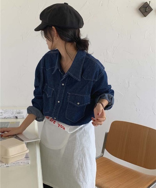 HARLEM ROUNGE(ハーレムラウンジ)の「ワンウオッシュデニムシャツ(シャツ/ブラウス・レディース・インディゴブルー・FREE)」の15枚目の写真
