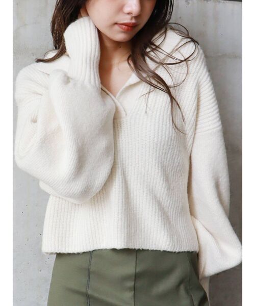 MURUA（ムルーア）の「バルキーニットポロ（ニット/セーター・レディース・アイボリー/グレー/レッド/グリーン・FREE）」の2枚目の写真