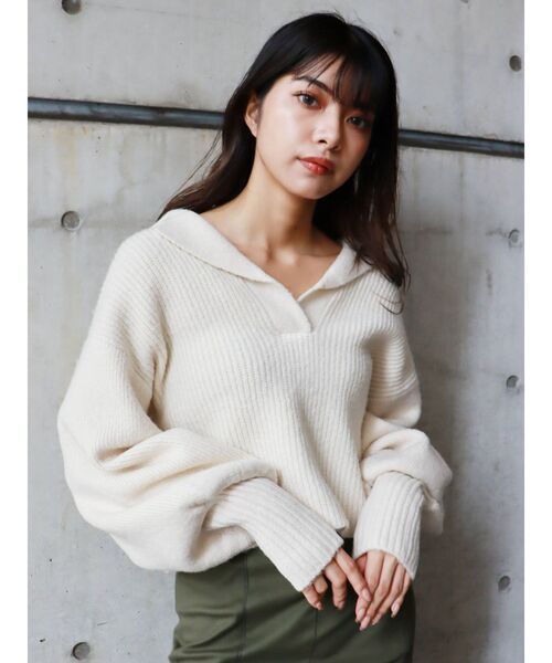 MURUA（ムルーア）の「バルキーニットポロ（ニット/セーター・レディース・アイボリー/グレー/レッド/グリーン・FREE）」の7枚目の写真