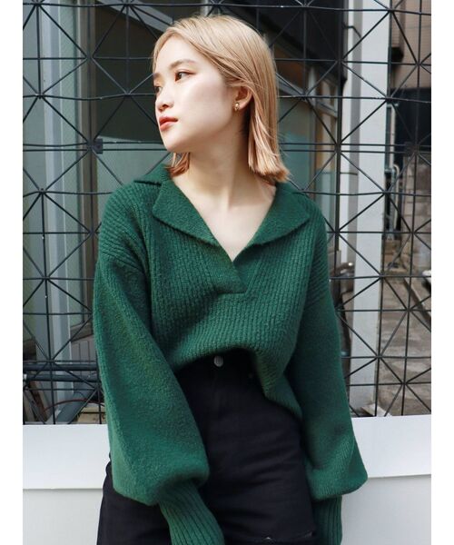 MURUA（ムルーア）の「バルキーニットポロ（ニット/セーター・レディース・アイボリー/グレー/レッド/グリーン・FREE）」の6枚目の写真