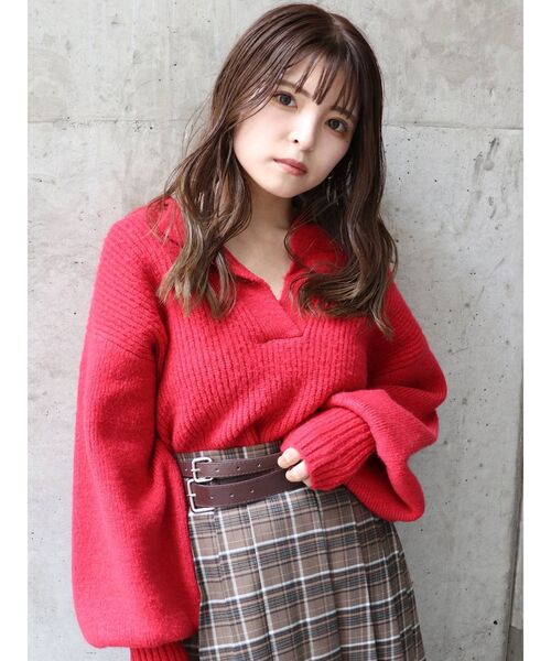 MURUA（ムルーア）の「バルキーニットポロ（ニット/セーター・レディース・アイボリー/グレー/レッド/グリーン・FREE）」の20枚目の写真