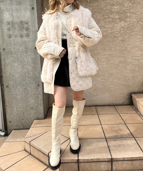 one after another NICE CLAUP（ワンアフターアナザーナイスクラップ）の「ヒールアップタンクロングブーツ（ブーツ・レディース・アイボリー/ブラック・MEDIUM/SMALL/LARGE）」の11枚目の写真