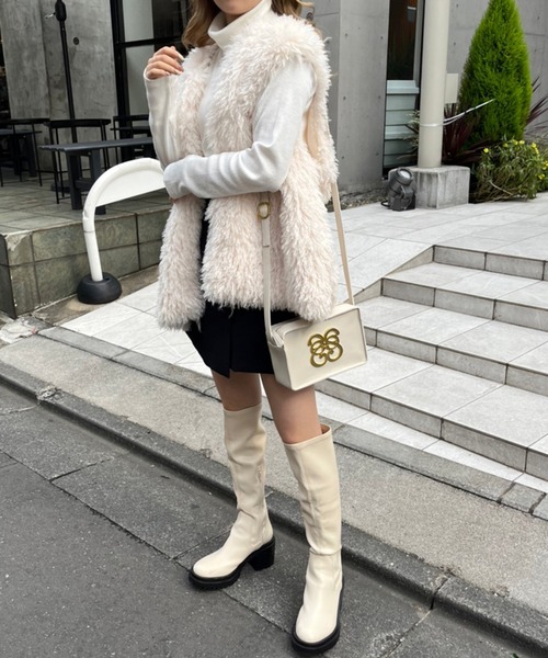 one after another NICE CLAUP（ワンアフターアナザーナイスクラップ）の「ヒールアップタンクロングブーツ（ブーツ・レディース・アイボリー/ブラック・MEDIUM/SMALL/LARGE）」の12枚目の写真