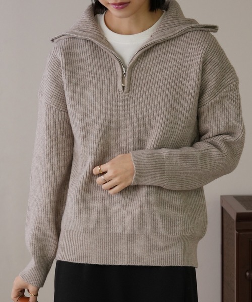 IAMUSE（アイアミューズ）の「ハーフジップニットプルオーバー S0817【IAMUSE】（ニット/セーター・レディース・アイボリー/ブラック/ベージュ・FREE）」の15枚目の写真