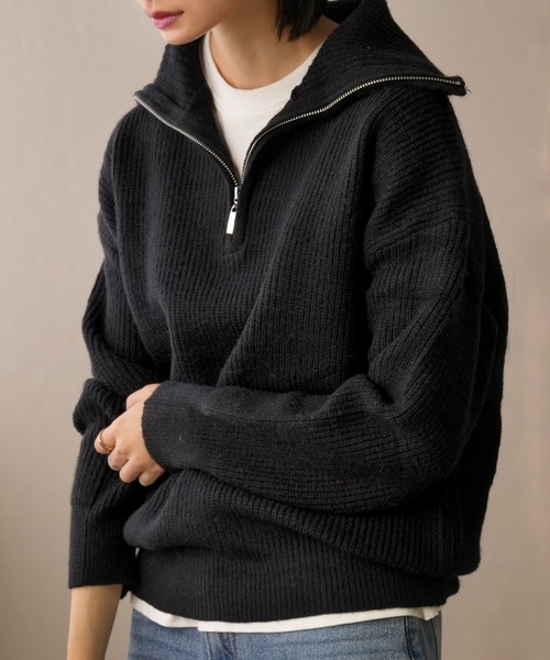 IAMUSE（アイアミューズ）の「ハーフジップニットプルオーバー S0817【IAMUSE】（ニット/セーター・レディース・アイボリー/ブラック/ベージュ・FREE）」の13枚目の写真