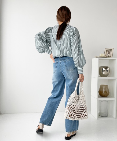 Meli rich(メリーリッチ)の「前後2WAYボリュームスリーブブラウス(シャツ/ブラウス・レディース・オレンジ/サックスブルー/グリーン/ネイビー/オフホワイト/グレイッシュベージュ・MEDIUM)」の8枚目の写真