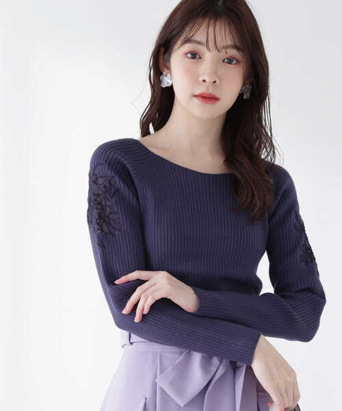 PROPORTION BODY DRESSING(プロポーションボディドレッシング)の「シフォンエンブロイダリーリブニット / 1213170209(ニット/セーター・レディース・グレー/イエロー/ネイビー・FREE)」の3枚目の写真