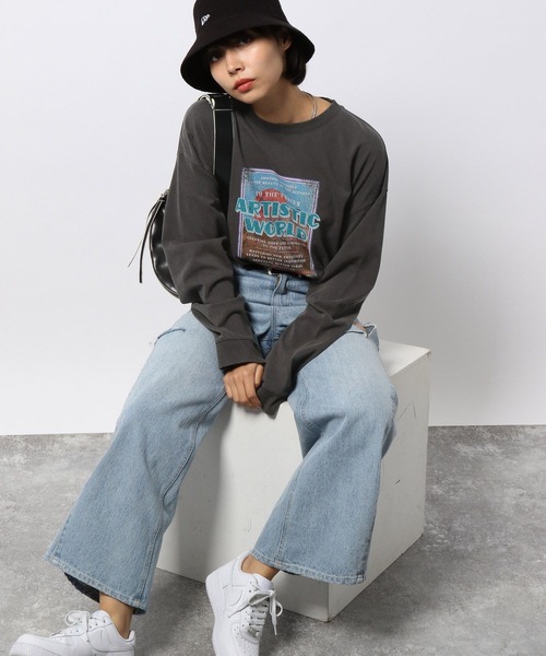 PAGEBOY（ページボーイ）の「ツアーポスターロンT（Tシャツ/カットソー・レディース・チャコールグレー/オフホワイト・FREE）」の5枚目の写真