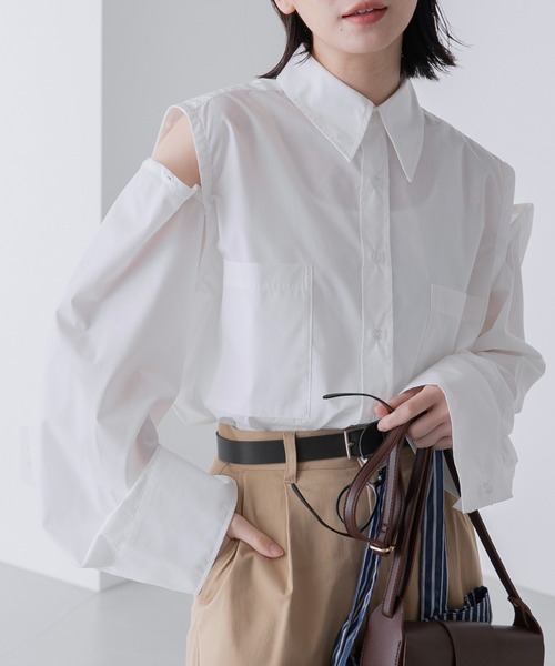 BONLECILL(ボンルシール)の「袖取り外し マルチウェイ レギュラーカラーオーバーシャツ(シャツ/ブラウス・レディース・ピンク/イエロー/ブルー系/オフホワイト/ネイビー系・FREE)」の12枚目の写真