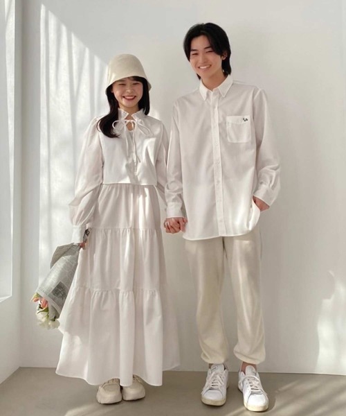 one after another NICE CLAUP（ワンアフターアナザーナイスクラップ）の「【LIMMSE】ロゴ刺繍オーバーサイズシャツ（シャツ/ブラウス・レディース・サックスブルー系/ピンク/ブラック/オフホワイト・FREE）」の9枚目の写真