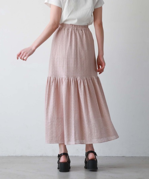 archives(アルシーヴ)の「メッシュレースティアードスカート(スカート・レディース・ブラック/オフホワイト/グリーン/ピンクベージュ・MEDIUM)」の4枚目の写真