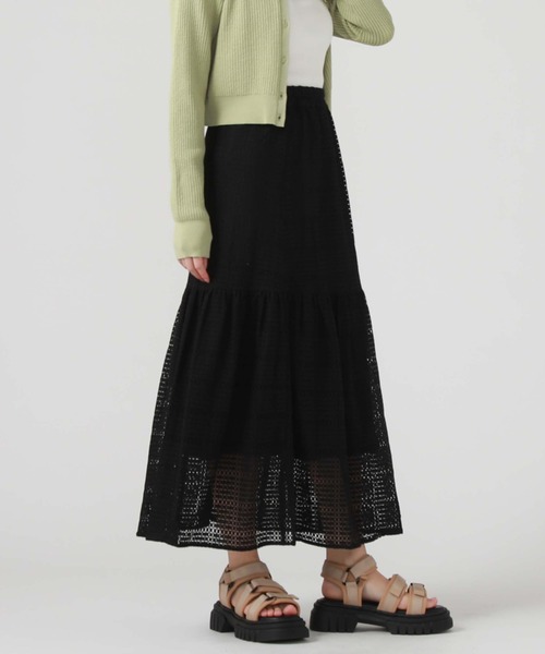 archives(アルシーヴ)の「メッシュレースティアードスカート(スカート・レディース・ブラック/オフホワイト/グリーン/ピンクベージュ・MEDIUM)」の2枚目の写真