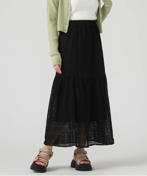 archives(アルシーヴ)の「メッシュレースティアードスカート(スカート・レディース・ブラック/オフホワイト/グリーン/ピンクベージュ・MEDIUM)」の6枚目の写真