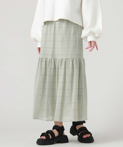 archives(アルシーヴ)の「メッシュレースティアードスカート(スカート・レディース・ブラック/オフホワイト/グリーン/ピンクベージュ・MEDIUM)」の12枚目の写真