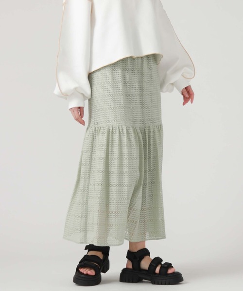archives(アルシーヴ)の「メッシュレースティアードスカート(スカート・レディース・ブラック/オフホワイト/グリーン/ピンクベージュ・MEDIUM)」の17枚目の写真