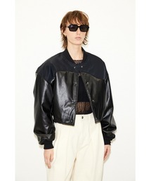 THROW by SLY | THROW F/LEATHER SEAM DESIGN CROP BZ フェイクレザー シームデザイン クロップド丈 ブルゾン ショート丈 MA1 フライトジャケット(ブルゾン)
