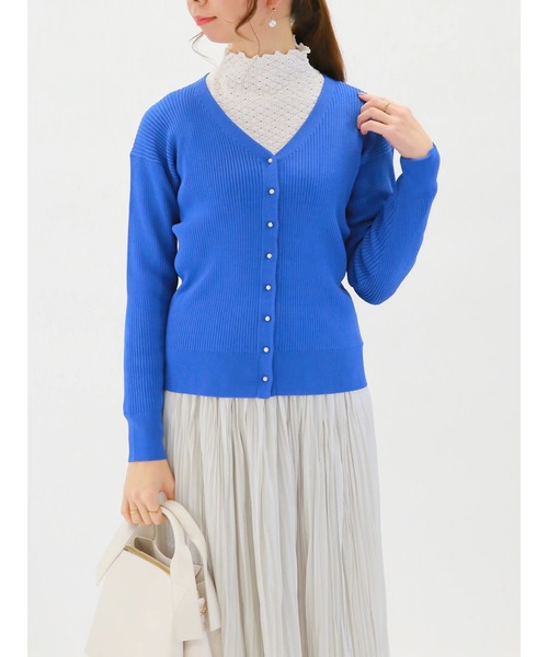 Te chichi（テチチ）の「パールボタンリブカーディガン（カーディガン/ボレロ・レディース・ブラック/ブルー/オフホワイト/ピンク・ﾌﾘ-）」の3枚目の写真