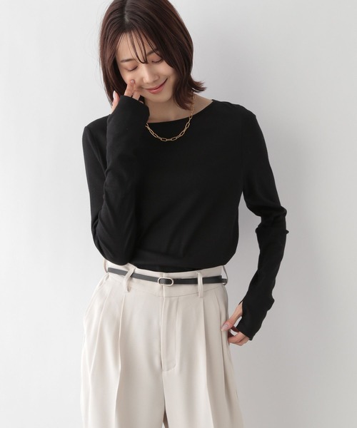 GLOBAL WORK(グローバルワーク)の「シア―ボートネックロングスリーブ/一部店舗限定/176629(Tシャツ/カットソー・レディース・ブラック/ライトオリーブ/オフホワイト・MEDIUM/LARGE)」の5枚目の写真