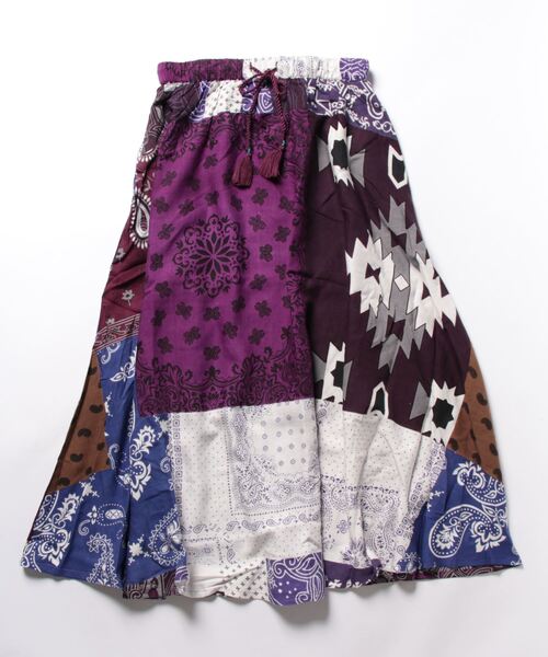 チャイハネ（チャイハネ）の「【チャイハネ】パッチワーク風プリントロングスカート（スカート・レディース・カラフル/ホワイト/パープル・FREE）」の3枚目の写真