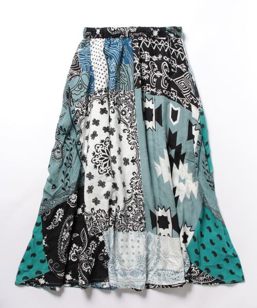 チャイハネ（チャイハネ）の「【チャイハネ】パッチワーク風プリントロングスカート（スカート・レディース・カラフル/ホワイト/パープル・FREE）」の4枚目の写真